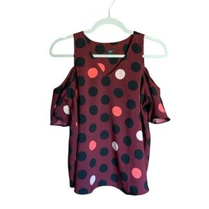Ann Taylor Factory Petite womens cold shoulder blouse size SP burgundy boho art
